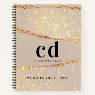 Beige goud agaat marmeren monogram notitieboek