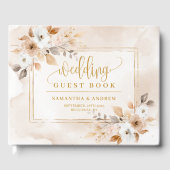 Beige & Goud Boho Herfst Bruidsboeket Bruiloft Gas Gastenboek (Voorkant)