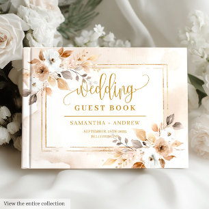 Beige & Goud Boho Herfst Bruidsboeket Bruiloft Gas Gastenboek