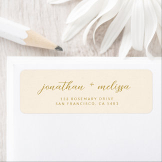 Beige & Goud Calligrafie Script Trouwadres Etiket