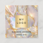 Beige gouden agaat holografische foto qr code logo vierkante visitekaartje (Voorkant)