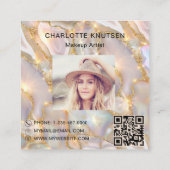 Beige gouden agaat holografische foto qr code logo vierkante visitekaartje (Achterkant)