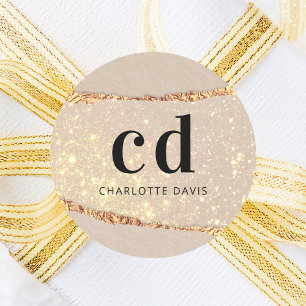 Beige gouden agaat marmeren monogram initialen ronde sticker
