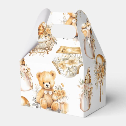 Beige & Gouden Baby shower Custom Bassinet Bedankdoosjes (Achterkant)