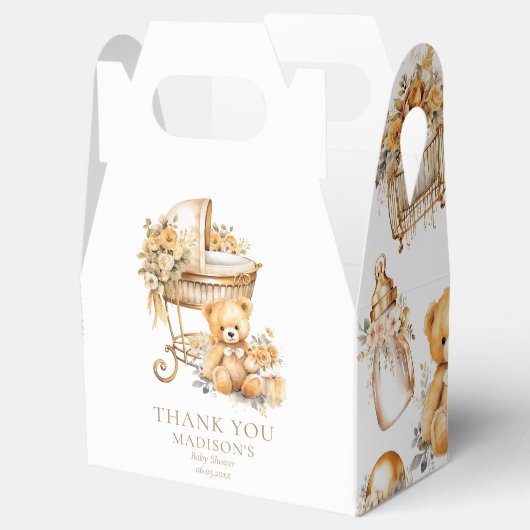 Beige & Gouden Baby shower Custom Bassinet Bedankdoosjes (Geopend)