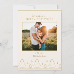 Beige gouden kerstboom twee foto vakantie Kaart