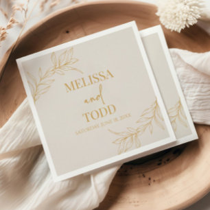 Beige gouden minimalistische tak blad bruiloft servet