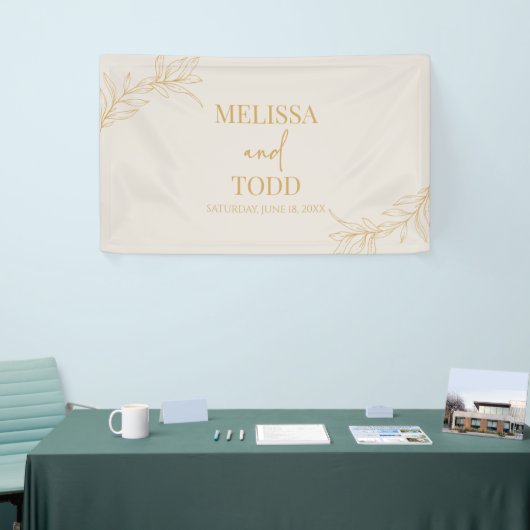 Beige gouden minimalistische tak blad bruiloft spandoek (Beurs)