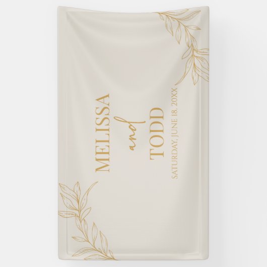 Beige gouden minimalistische tak blad bruiloft spandoek (Verticaal)