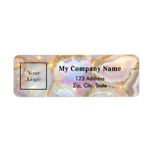 Beige gouden opaal zakelijk logo retouradres etiket (Voorkant)