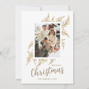 Beige gouden verlof familie foto Merry Christmas K Feestdagenkaart