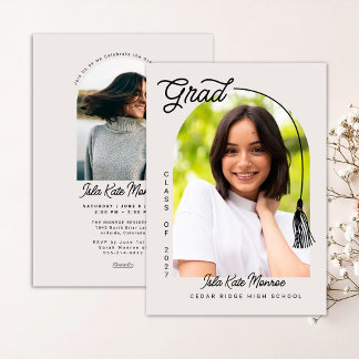 Beige Grad Announcement and Invitation with Photo Kaart