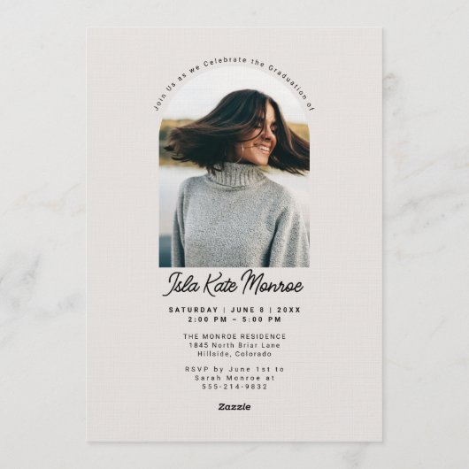 Beige Grad Announcement and Invitation with Photo Kaart (Achterkant)