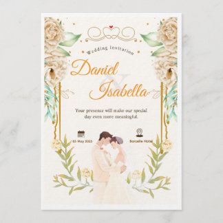 Beige Green Floral Watercolor Wedding Invitation
