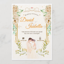 Beige Green Floral Watercolor Wedding Invitation Kaart