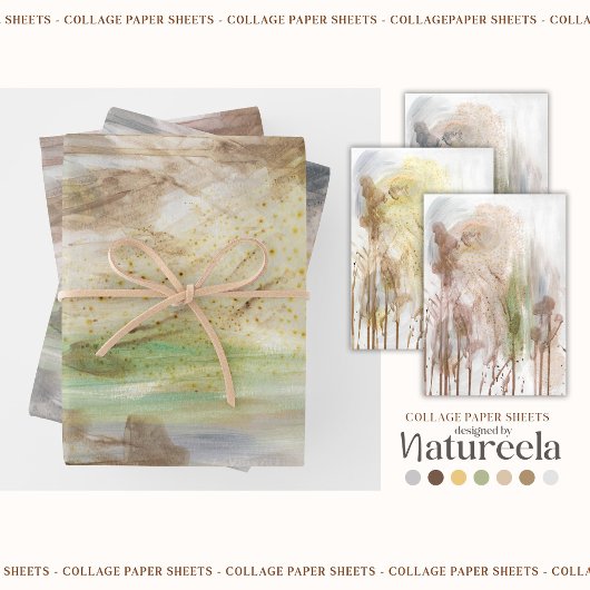 Beige Green Gray Abstract  Collage  Inpakpapier Vel
