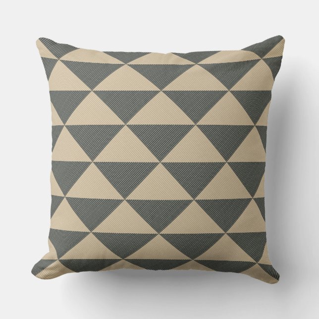 Beige green triangle pattern Throw Pillow Kussen (Voorkant)