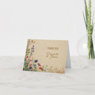 Beige grens rustieke Boho Wildflower bruiloft Bedankkaart