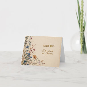 Beige grens rustieke Boho Wildflower bruiloft Bedankkaart