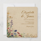 Beige grens rustieke Boho Wildflower bruiloft Kaart (Voorkant)
