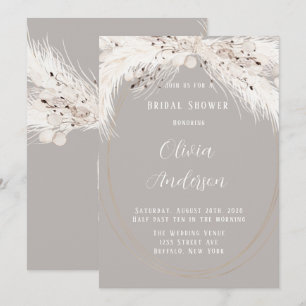 Beige Grey White Floral Feathers Vrijgezellenfeest Kaart