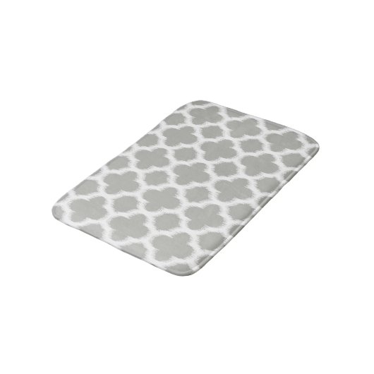 Beige Grey White Retro Ikat Quatrefoil Patroon Badmat (Gekanteld)