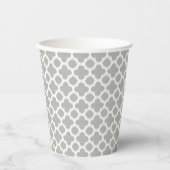 Beige Grey White Retro Ikat Quatrefoil Pattern Pap Papieren Bekers (Voorkant)