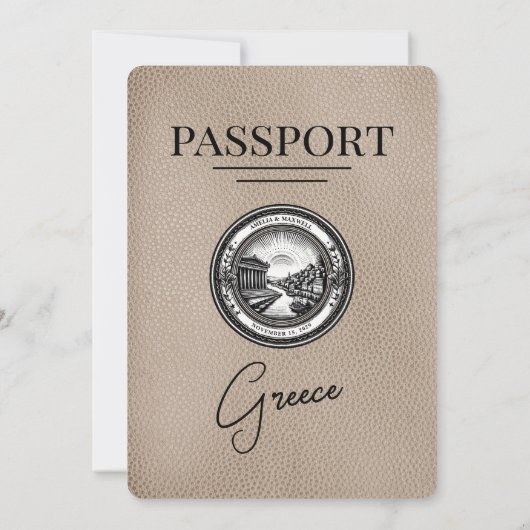 Beige Griekenland Paspoort Huwelijksuitnodiging Kaart (Achterkant)