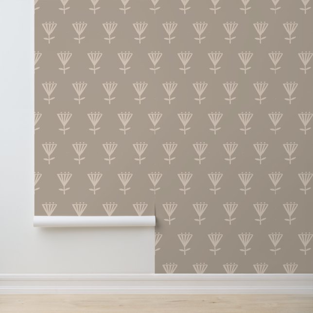 Beige grijs bloemmotief patroon behang (Applicatie)