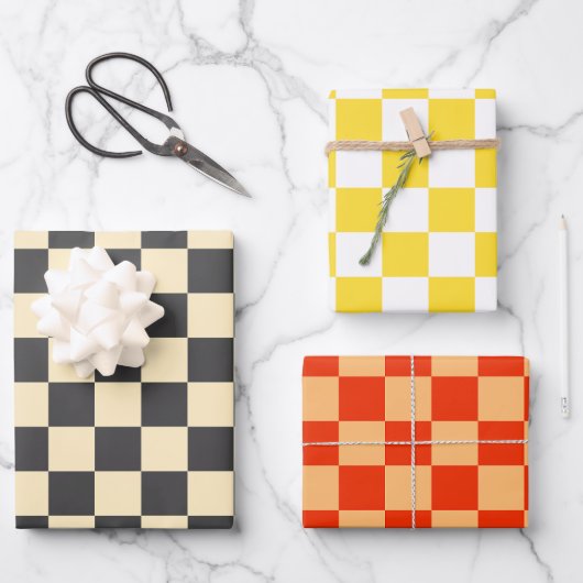 Beige + Grijs Check Checkerboard Patroon Inpakpapier Vel (Voorkant)
