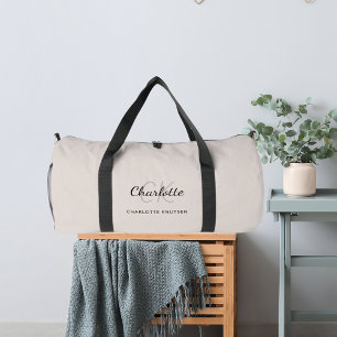 Beige grijs monogram initialen naam modern plunjezak