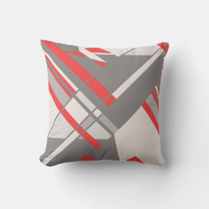 Beige grijs Rood op wit diagonaal abstract ontwerp Kussen