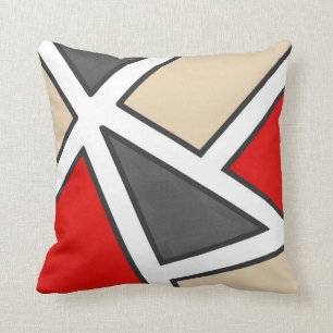 Beige grijs rood zwart wit geometrisch kussen