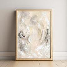 Beige Grijze Hedendaagse Abstracte Kunst Poster