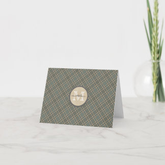 beige groen plaidmonogram als achtergrond notitiekaartje