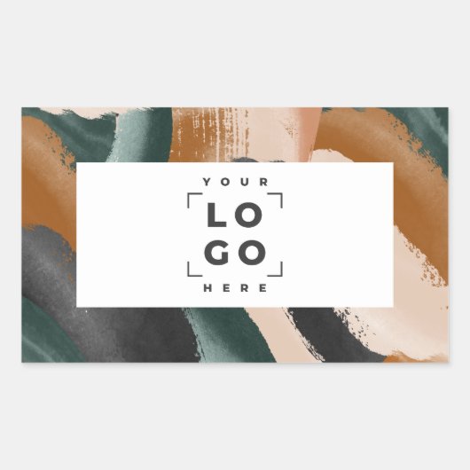 Beige, groene abstract beschilderd minimal modern rechthoekige sticker (Voorkant)
