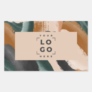 Beige, groene abstract beschilderd minimal modern rechthoekige sticker