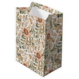 Beige groene botanische bloempatroon medium cadeauzakje