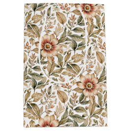 Beige groene botanische bloempatroon medium cadeauzakje