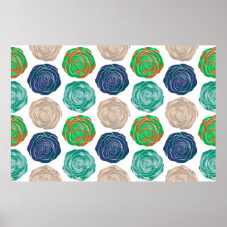 Beige, groene en violette florale naadloze patroon poster