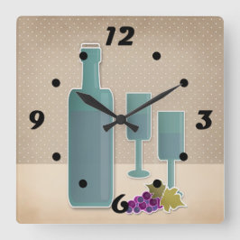 Beige grunge retro  wijnglazen druivenpolsen vierkante klok