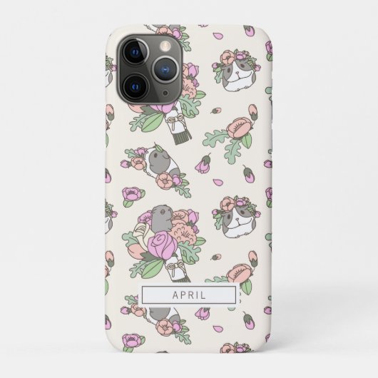 Beige Guinee Varkens met het Peony-bloempatroon Case-Mate iPhone Case (Achterkant)