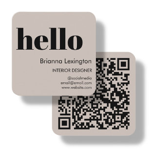 Beige hallo QR-code Social Media Vierkante Visitekaartje
