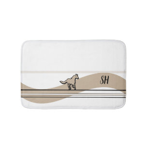 Beige hardloop paard ontwerp en initialen badmat