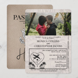 Beige Hawaii Passport bruiloft uitnodiging