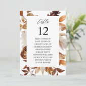 Beige herfst bloemstuk tafelnummer zitplaatskaart (Staand voorkant)