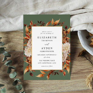 Beige Herfst Floral 2 Wedding - Green Kaart