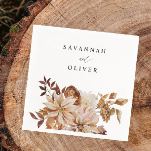 Beige Herfst Floral Name Napkins Servet
