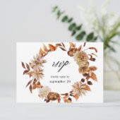 Beige Herfst Floral w Meal RSVP Kaartje (Staand voorkant)