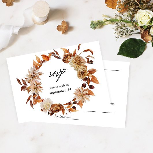Beige Herfst Floral w Meal RSVP Kaartje
